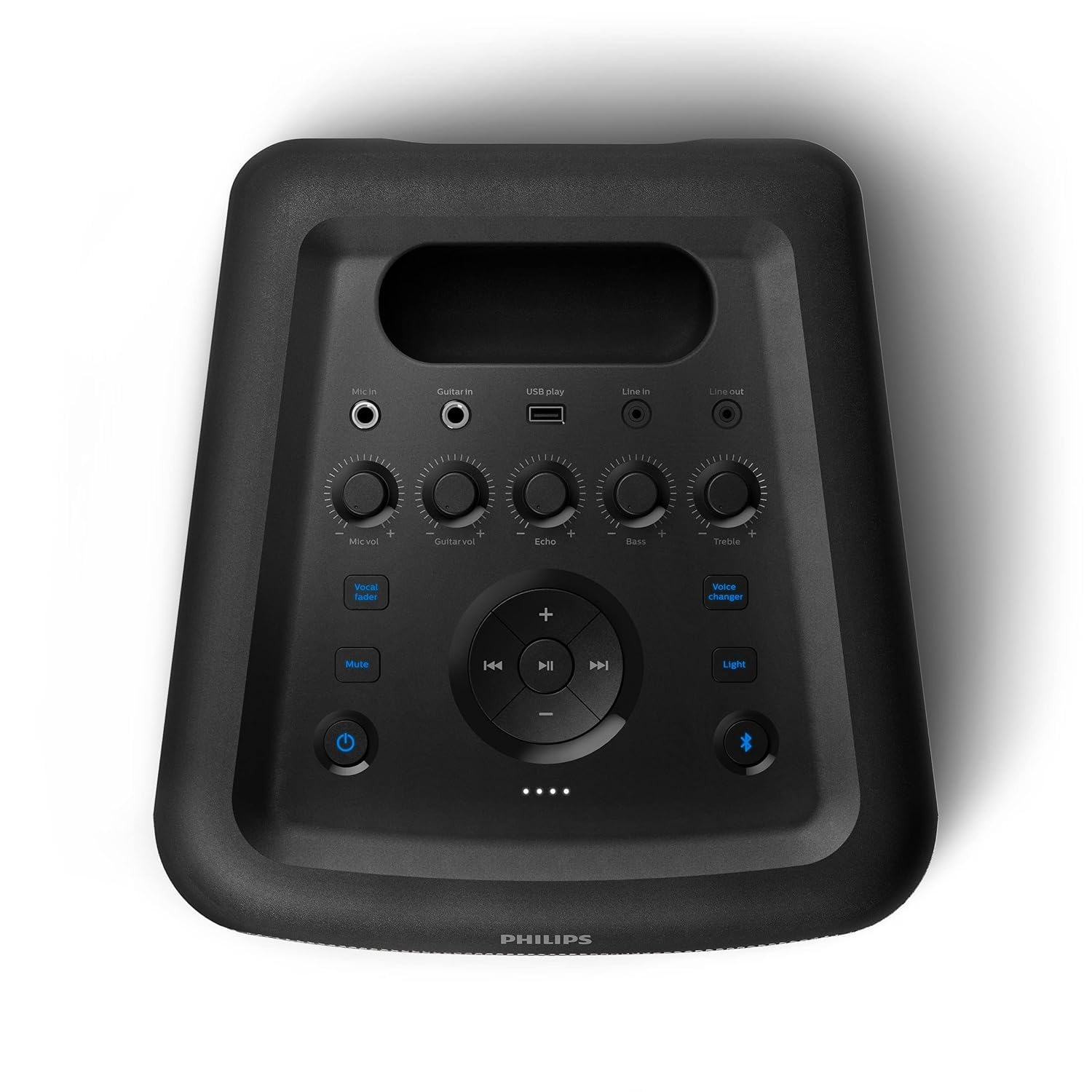 PHILIPS AUDIO TAX3206/94 80W BLUETOOTH PARTY SPEAKER WITH 14 HOURS PLAY TIME, KARAOKE FEATURES, GUITAR AND MIC INPUT, PARTY LIGHTS AND CARRY HANDLE (BLACK)