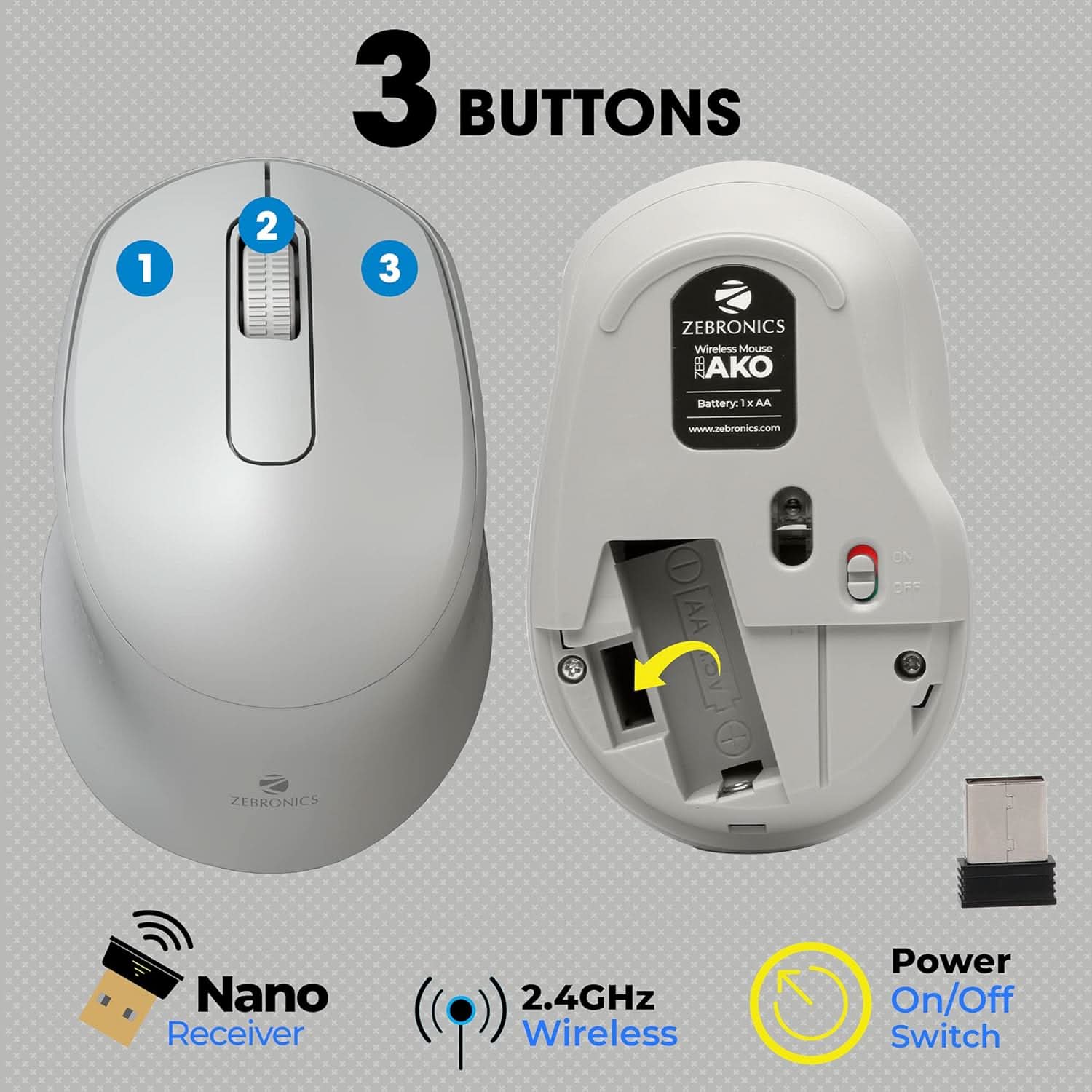 Zebronics Zeb-AKO Wireless Mouse (Grey)