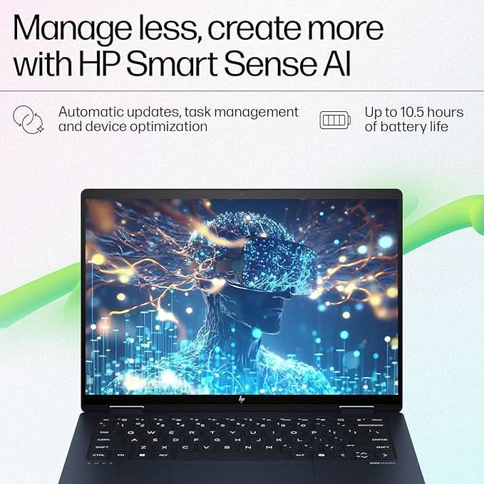 HP Envy x360 AI Laptop, Intel Core Ultra 5 125U, 12 TOPS, 16GB LPDDR5, 512GB SSD, (Win11, Office24, Blue, 1.44 kg) Touchscreen, 3K, OLED, 14-inch (35.6cm), Integrated graphics, 5MP IR camera, fc0178TU