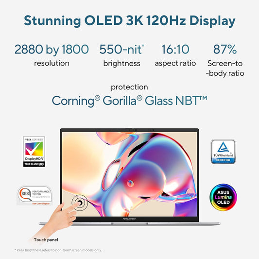 ASUS ZENBOOK 14 3K OLED 16:10 TOUCH, 120HZ, INTEL CORE ULTRA 5 125H 1.2 GHZ, AI BOOST NPU, THIN & LIGHT LAPTOP(16GB RAM/1TB SSD/WIN 11/OFFICE HOME/75WHR BATTERY/FOGGY SILVER/1.28 KG),UX3405MA-PZ551WS