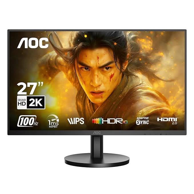 AOC 27 IPS, QHD 2560 x 1440, 100 Hz, 250 cd/mΒ², 4 ms, HDMI 2.0 x 1, DP 1.2 x1, NTSC 99% / sRGB 120%