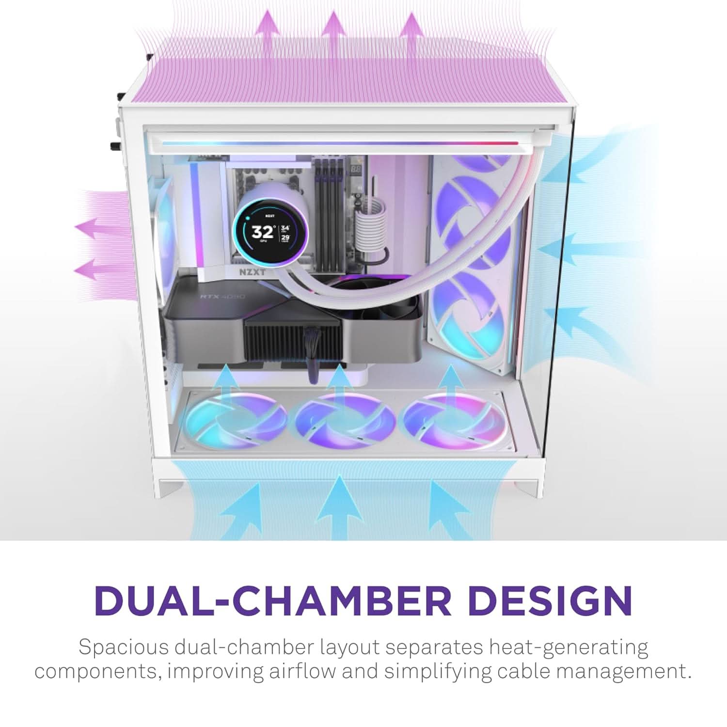 NZXT H9 FLOW RGB (2025) LARGE DUAL-CHAMBER MID-TOWER GAMING CABINET - WHITE (CM-H92FW-R1)