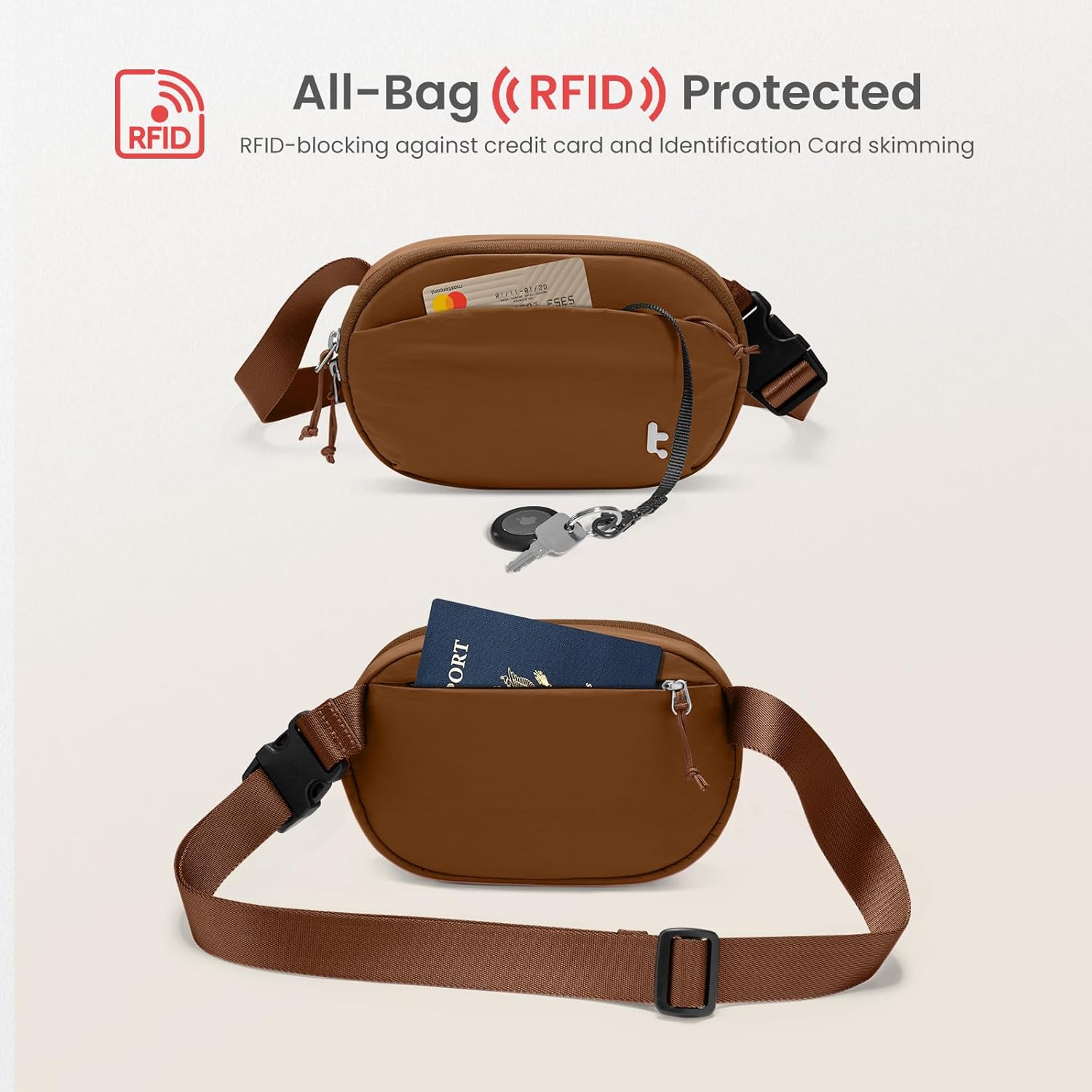 TOMTOC SLINGBEAN-T32 BELT BAG 1.5L-CARAMEL
