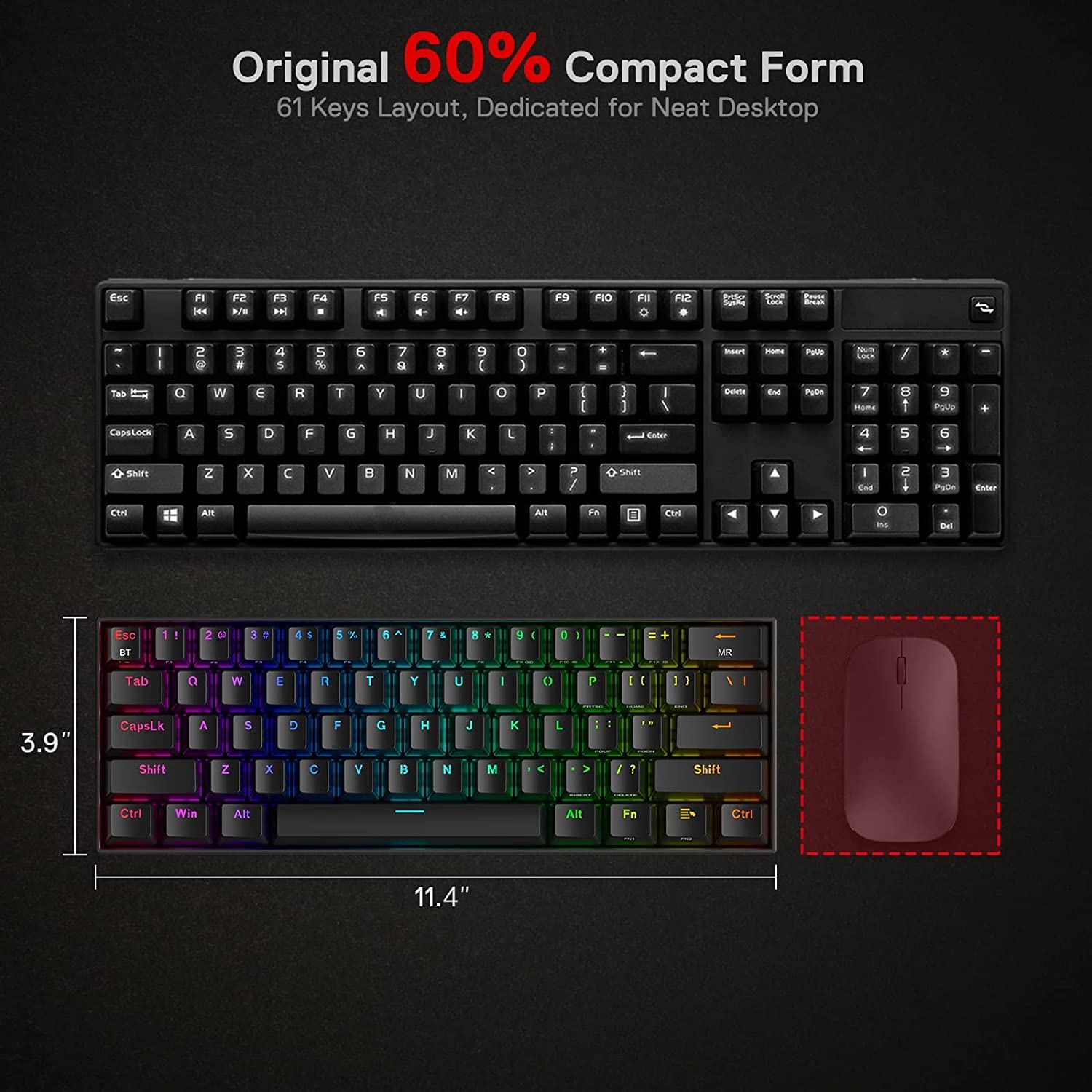 REDRAGON K530 PRO BLACK (WIRED/WIRELESS/BT) RED SWITCH BLACK