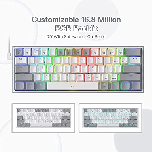 REDRAGON K617 Fizz 60% Mechanical Wired Gaming Keyboard ( White / Grey ) ( Red Linear Switch )
