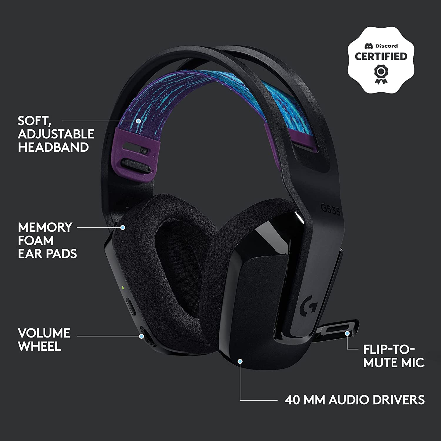 LOGITECH G535 Lightspeed Wireless Stereo Gaming Headphone ( Black ) ( PC / Mobile / Mac )