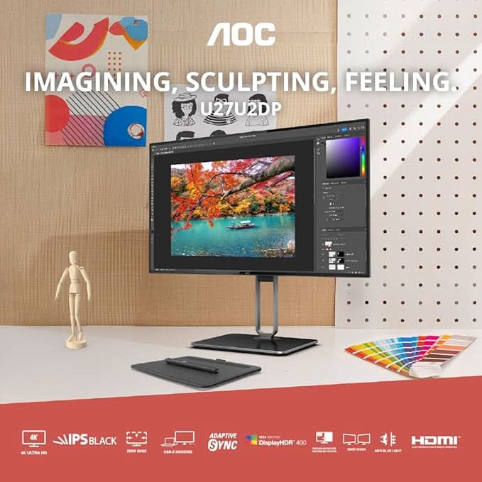 AOC 27 Nano IPS, 4K 3840 x 2160, 60 Hz, 400 cd/mΒ², 4 MS, Daisy Chain, HDMI 2.0 x 1,DP 1.4 x 1, DP output 1.2 x 1, USB-C (DP Alt, 90W) DCI -P3 98% / sRGB 100% with Hight Adjustable Stand