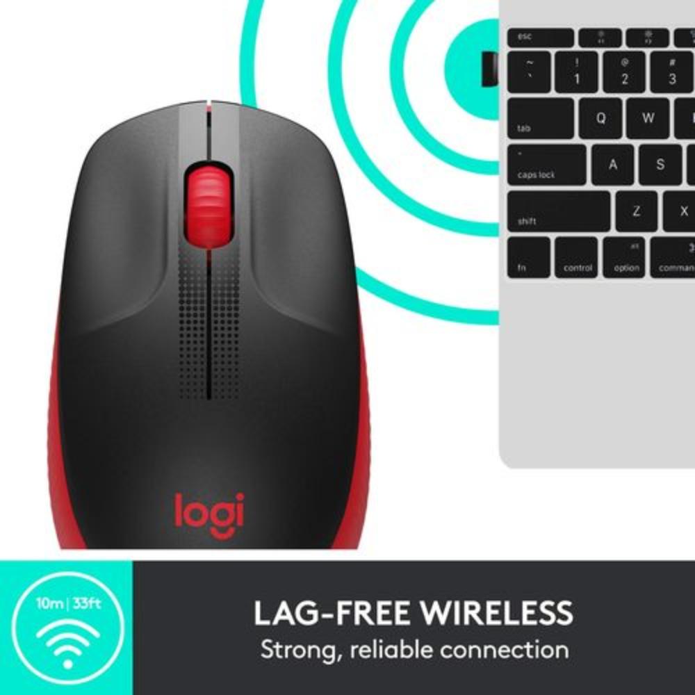 LOGITECH M190 Wireless Ambidextrous Gaming Mouse ( 鈥?10-005915 ) ( 1000DPI / 3 Macro Button ) ( Red )