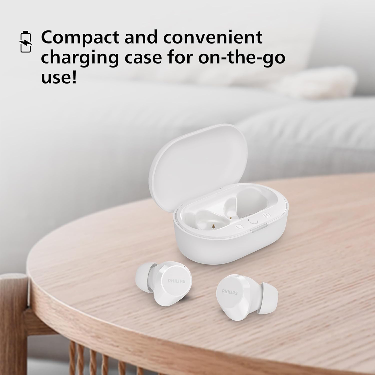 PHILIPS TAT1209WT/00 TRUE WIRELESS EARBUDS, IN-EAR ACTIVE NOISE CANCELLING BLUETOOTH V5.3 EARPHONES WITH MIC, 18H PLAY TIME, SHANK SHAPE, IPX4, TOUCH CONTROLS & CHARGING CASE FOR IPHONE/IPAD (WHITE)