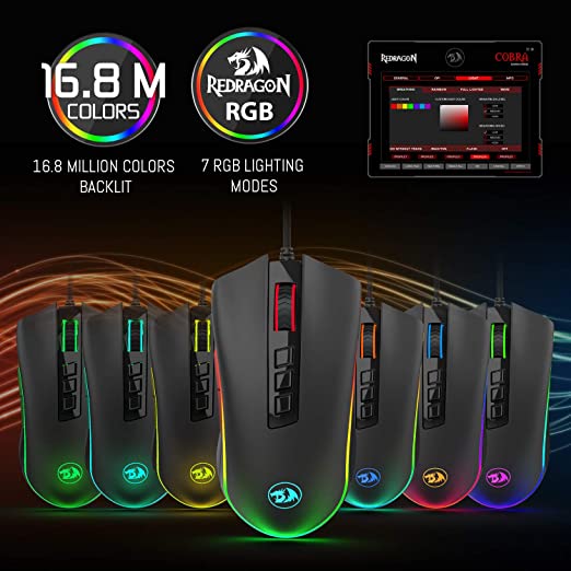 REDRAGON Cobra M711 Wired Ergonomic Gaming Mouse ( Cobra M711 ) ( 10000DPI / 8 Macro Button ) ( Black )