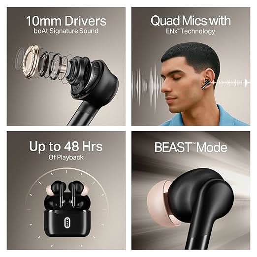 Boat Airdopes 141 Gen 2 TWS Ear Buds Wireless Earphones with mic (Active Black)