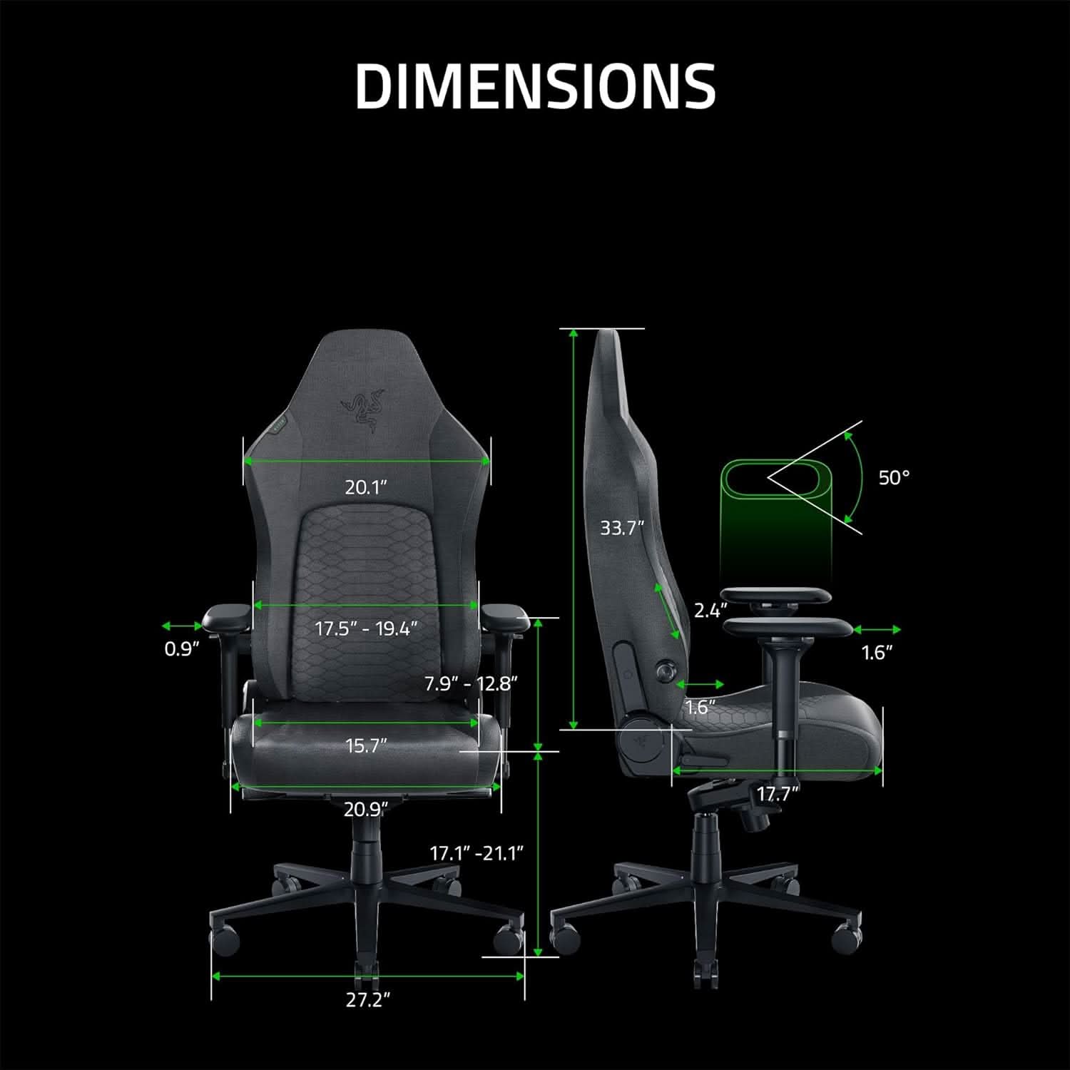 RAZER ISKUR V2 - DARK GREY FABRIC - GAMING CHAIR WITH BUILT-IN LUMBAR SUPPORT -RZ38-04900300-R3U1