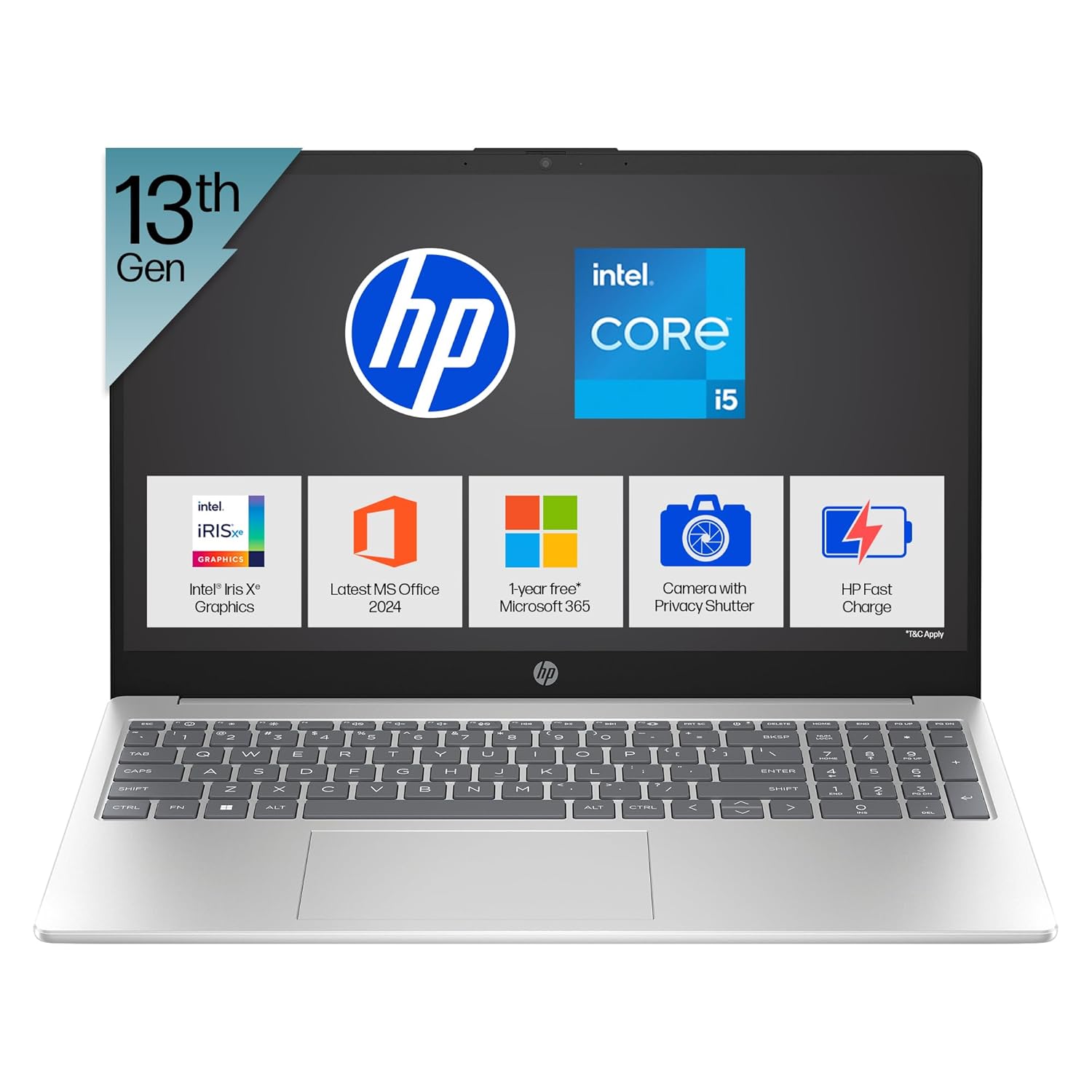 HP 15, 13TH GEN INTEL CORE I5-1334U (16GB DDR4, 1TB SSD) FHD, ANTI-GLARE, MICRO-EDGE, 15.6''/39.6CM, WIN11, M365(1YR) OFFICE24, SILVER, 1.59KG, FD0552TU, IRIS XE, FHD CAMERA W/SHUTTER, BACKLIT LAPTOP