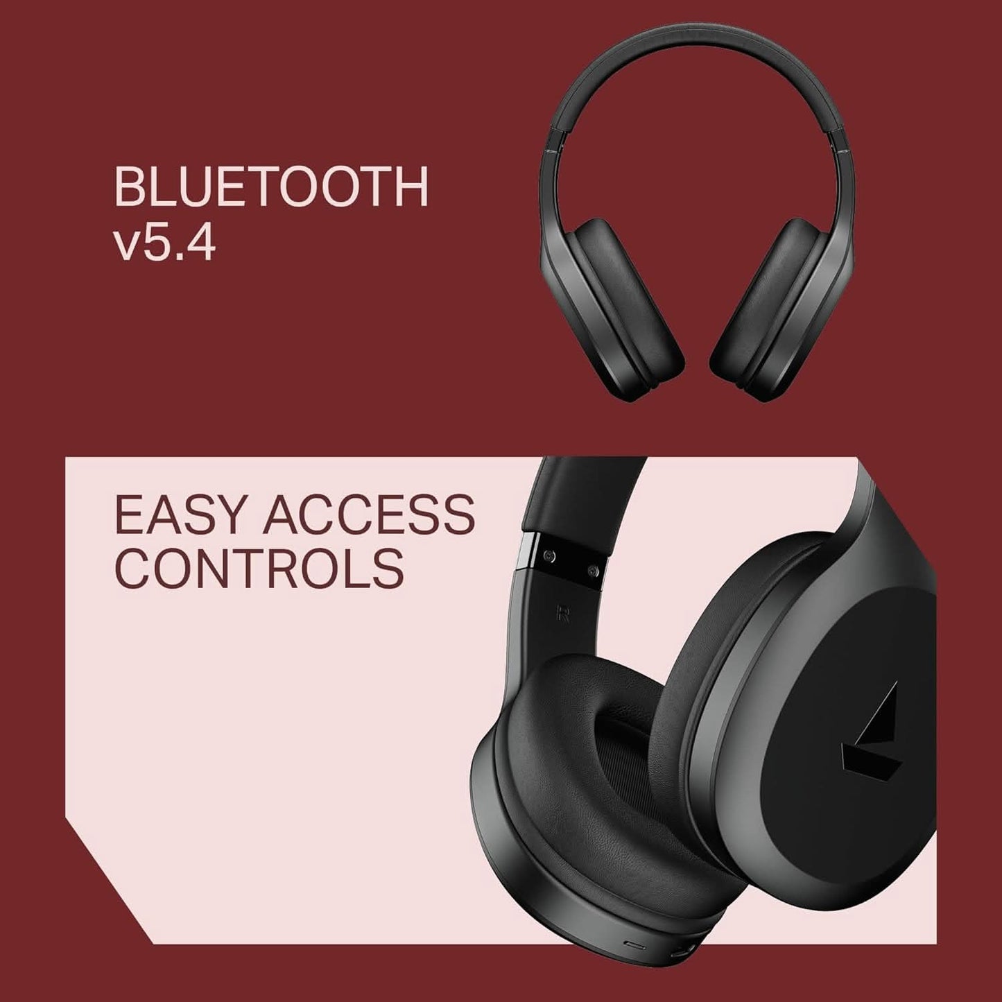 Boat Rockerz 412 40Ms Low Latency, Bluetooth Wireless Over Ear Headphone with Mic (Active Black)