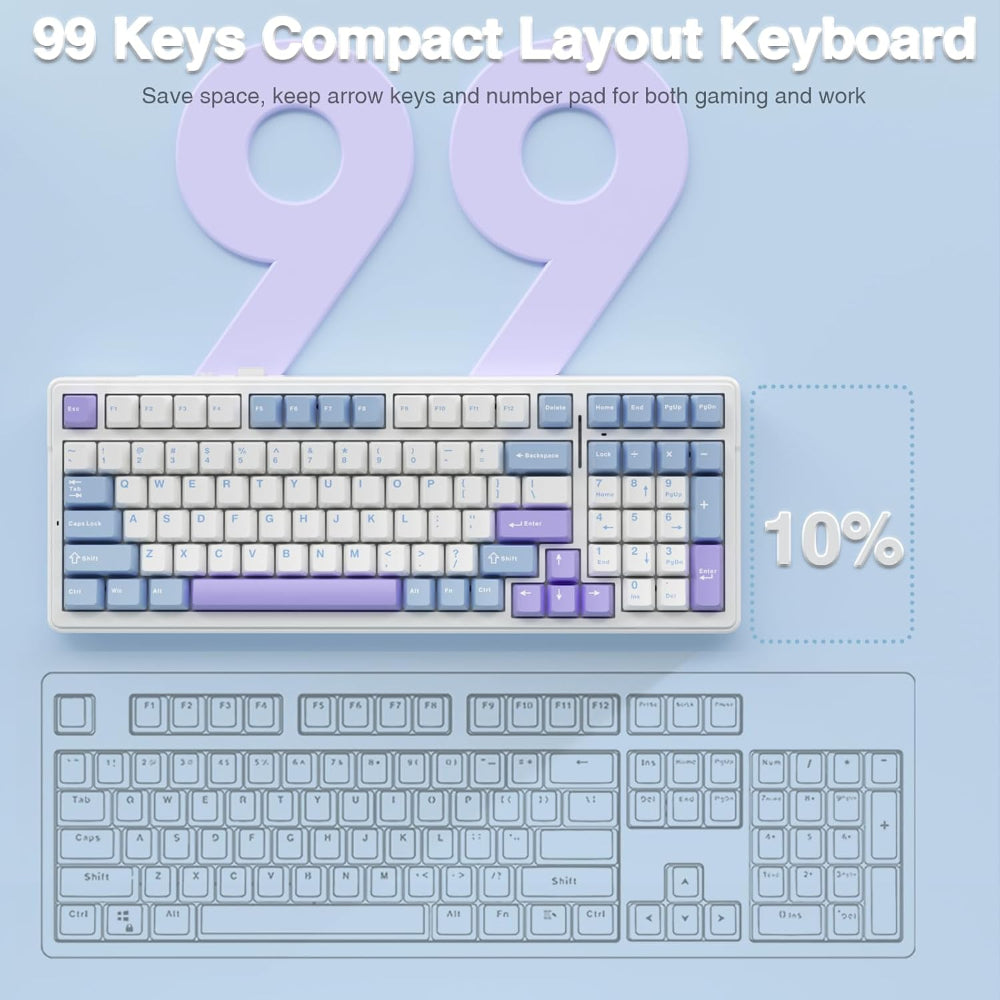 AULA F99 96% Wireless Membrane Gaming Keyboard ( Graywood Switch ) ( White / Blue ) ( F99UWW )