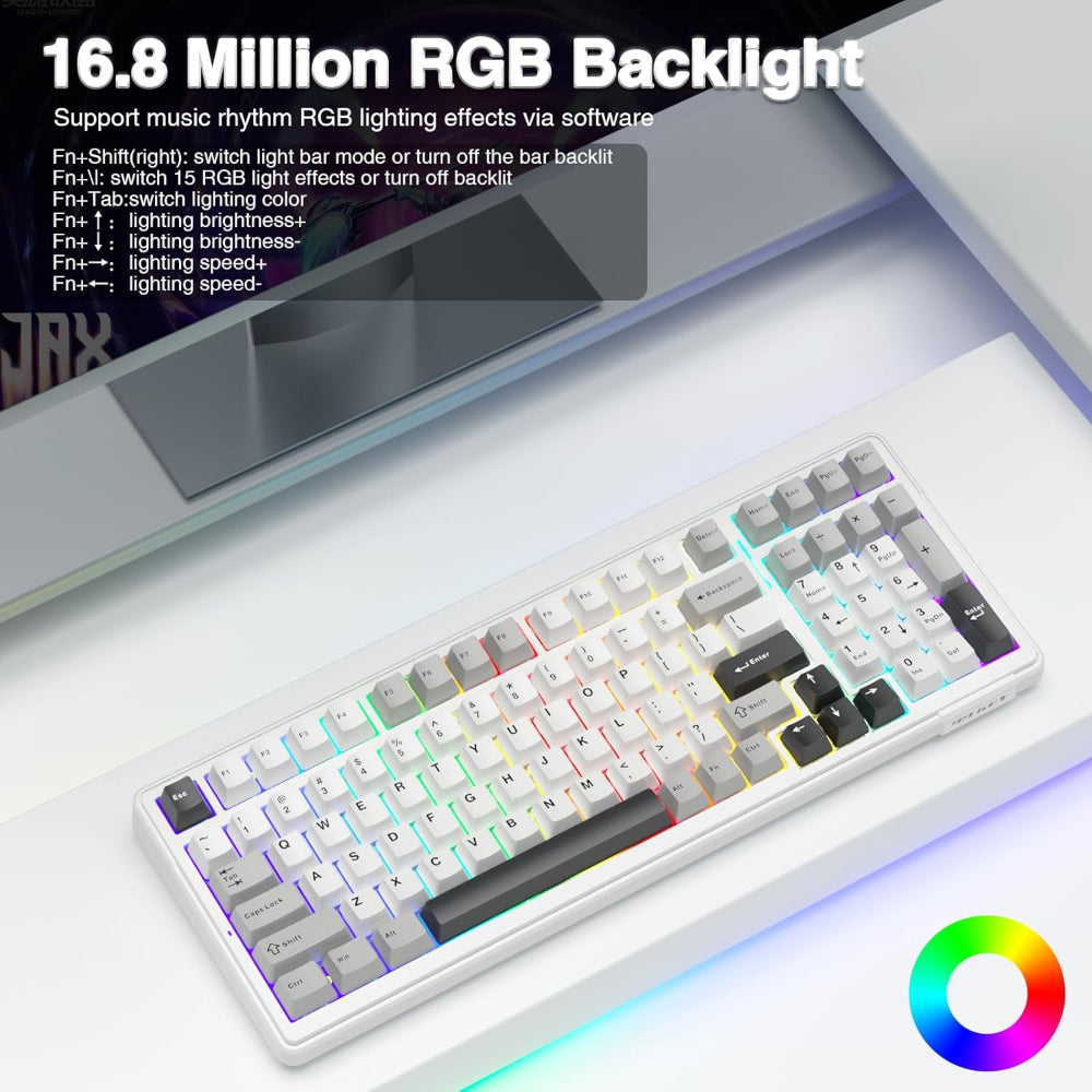 AULA F99 96% Wireless Membrane Gaming Keyboard ( Graywood Switch ) ( Gray / White ) ( F99GrWW )