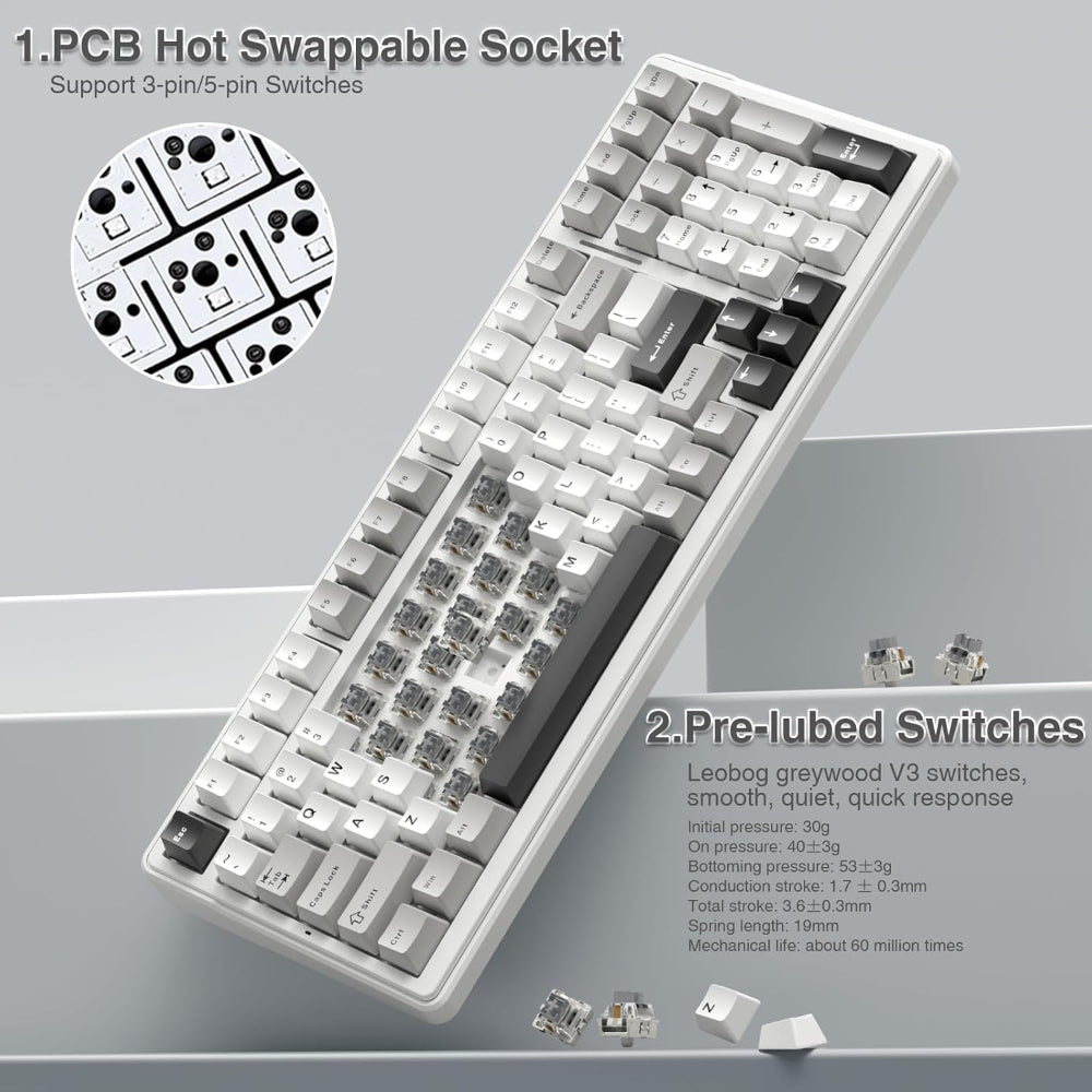AULA F99 96% Wireless Membrane Gaming Keyboard ( Graywood Switch ) ( Gray / White ) ( F99GrWW )