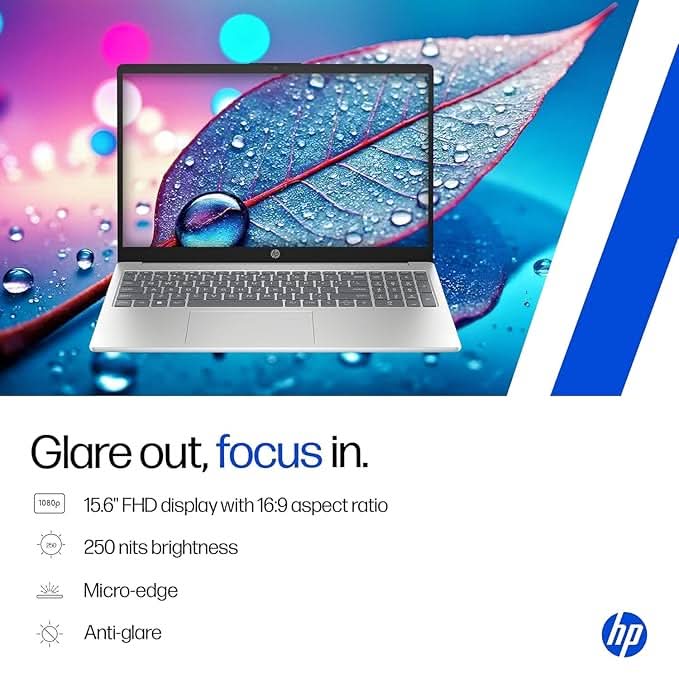 HP 15, Intel Core 5-120U(16GB DDR4, 512GB SSD) FHD, Anti-Glare, Micro-Edge, 15.6''/39.6cm, Win11, M365 Basic(1yr), Office Home24, Silver,1.59kg, FD0682TU, FHD Camera w/Privacy Shutter, Backlit Laptop