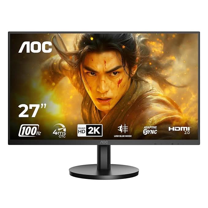 AOC 27 VA, QHD 2560 x 1440, 100 Hz, 250 cd/mΒ², 4 ms, HDMI 2.0 x 1, DP 1.2 x1, NTSC 99% / sRGB 120%
