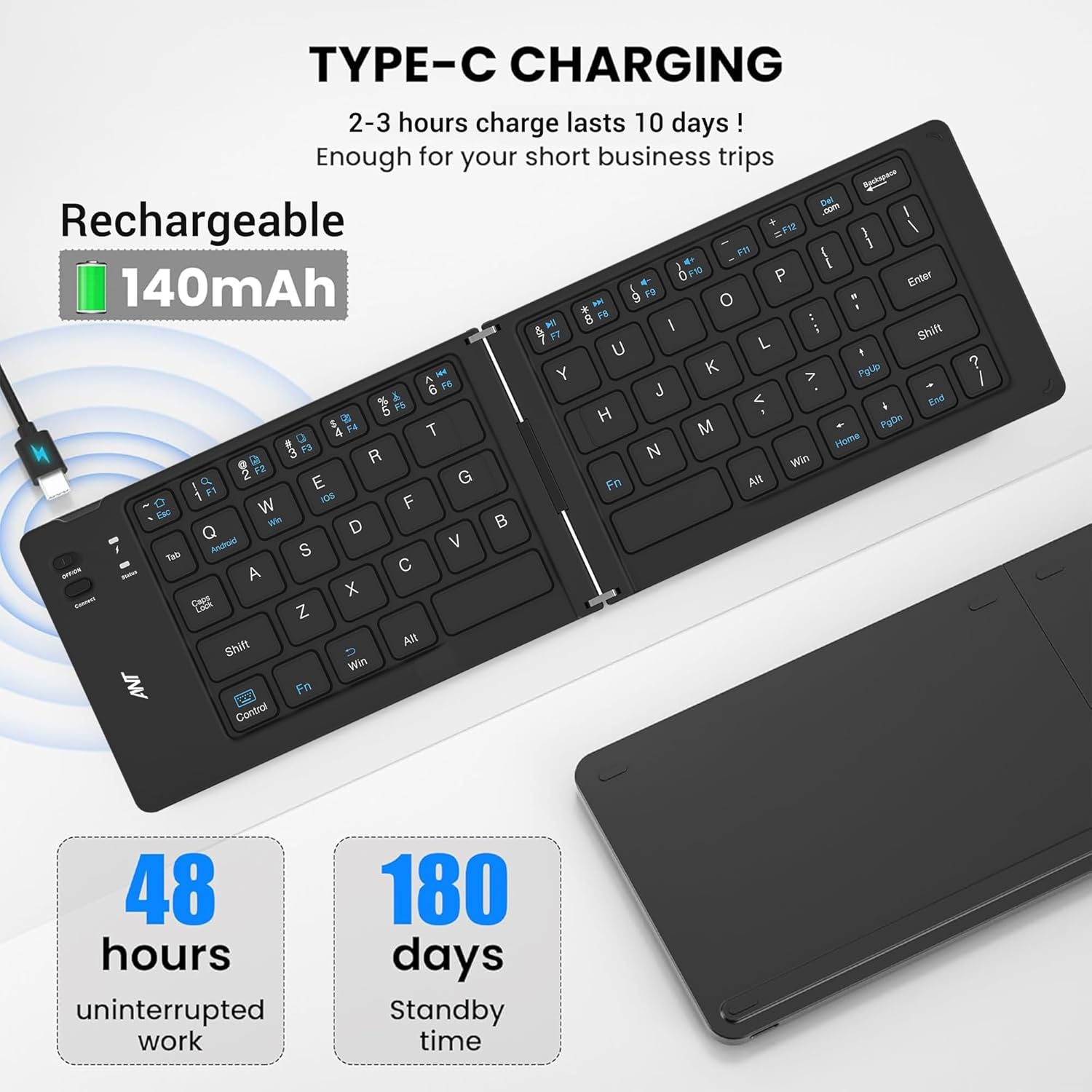 ANT ESPORTS WK150 FOLDABLE BLUETOOTH KEYBOARD BLACK (R-41285455) (ETA-SD-20241110951)