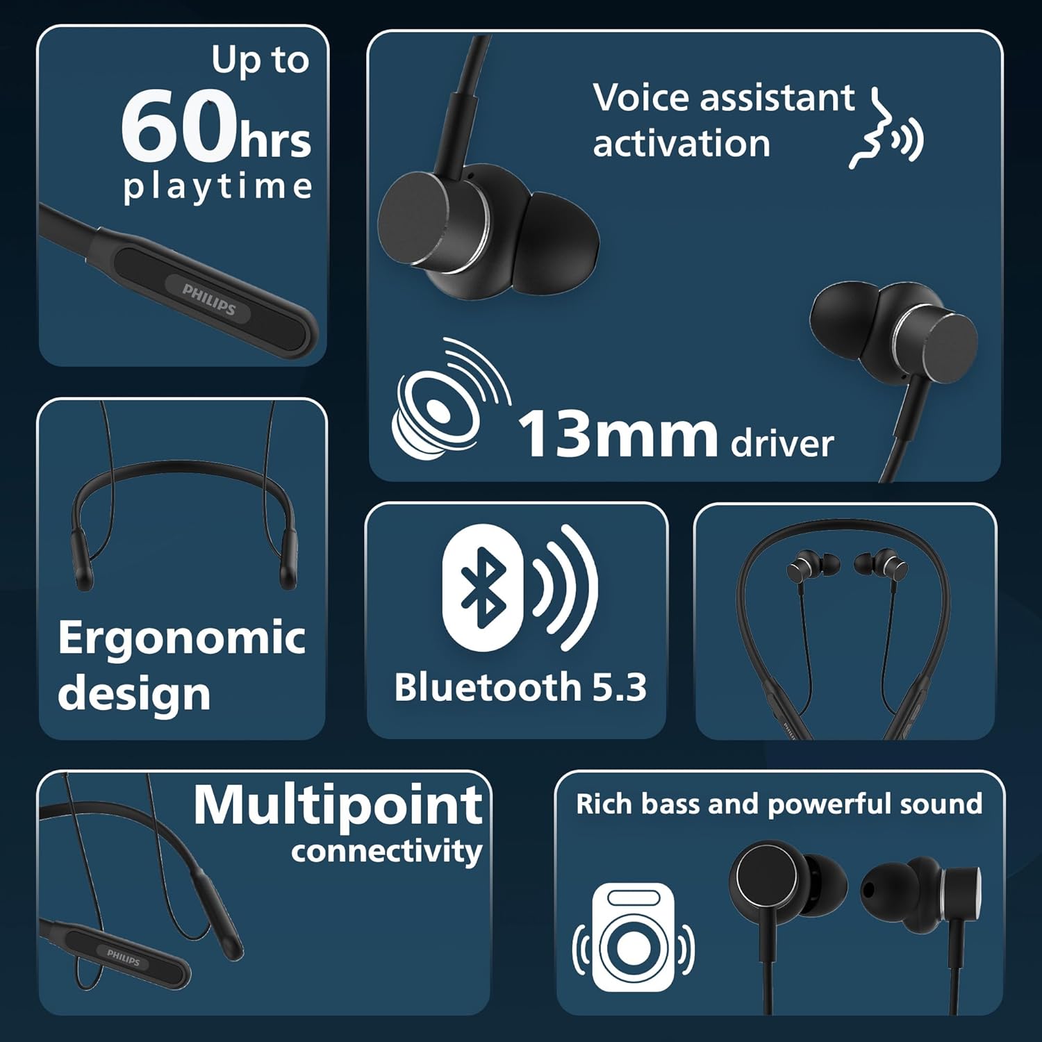 PHILIPS NECKBAND WIRELESS IN EAR-NECKBAND TAN1150BK/94