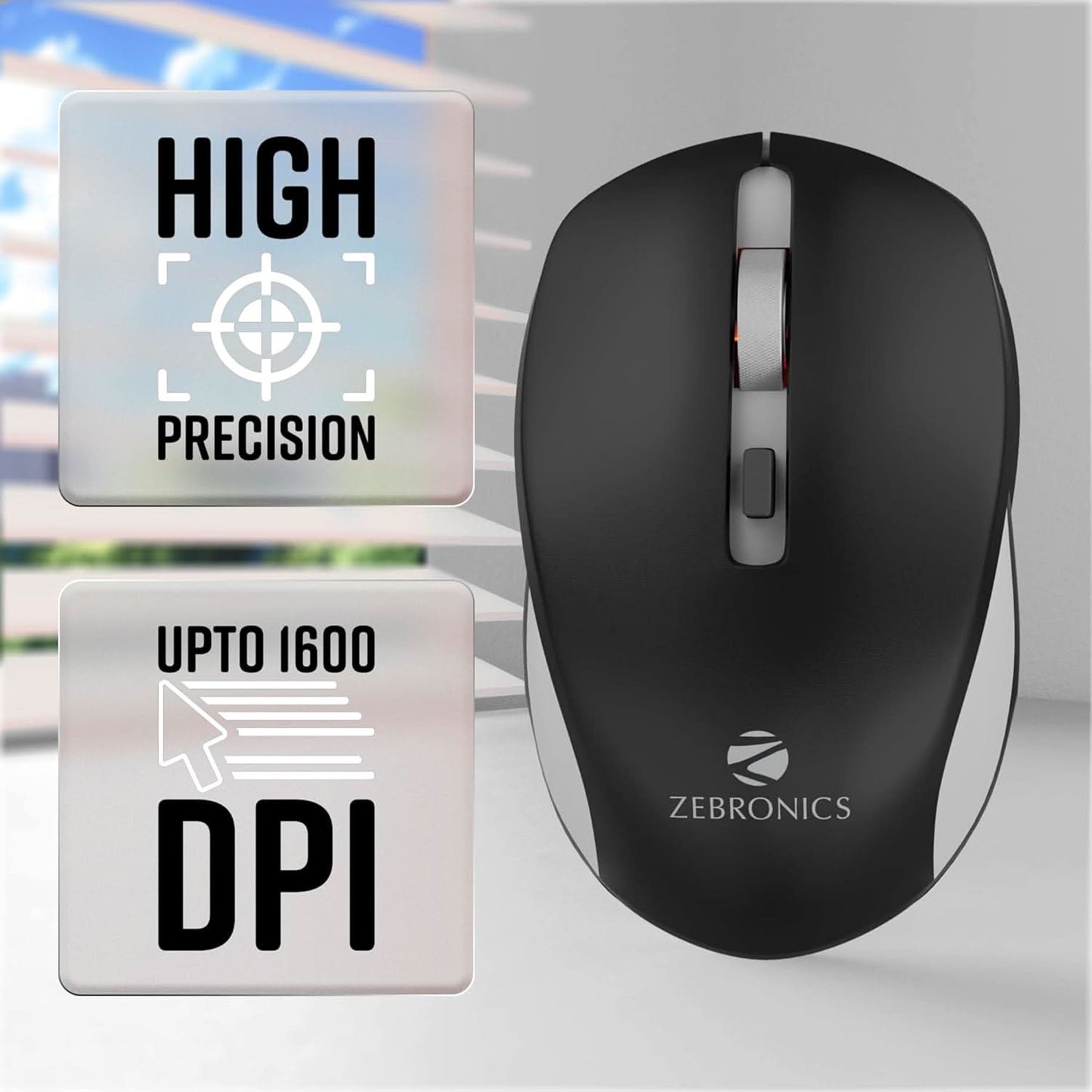 ZEBRONICS Zeb-Jaguar Wireless Mouse (Black+Grey)