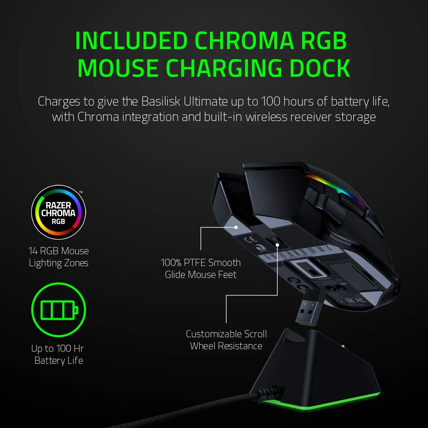 RAZER Basilisk Ultimate Hyperspeeed Wireless Ergonomic Gaming Mouse ( RZ01-03170100-R3A1 ) ( 20000DPI / 11 Macro Button ) ( Black )