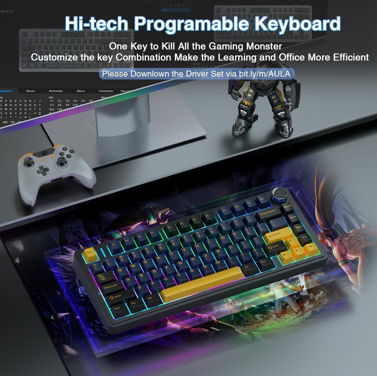 AULA F75 THUNDER BLACK GRAYWOOD SWITCH MECHANICAL GAMING KEYBOARD