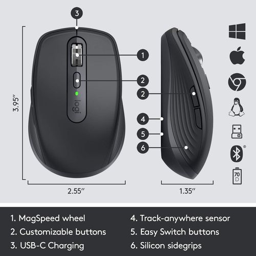 LOGITECH MX Anywhere 3 Wireless Ergonomic Gaming Mouse ( 鈥?10-005992 ) ( 4000DPI / 7 Macro Button ) ( Graphite )