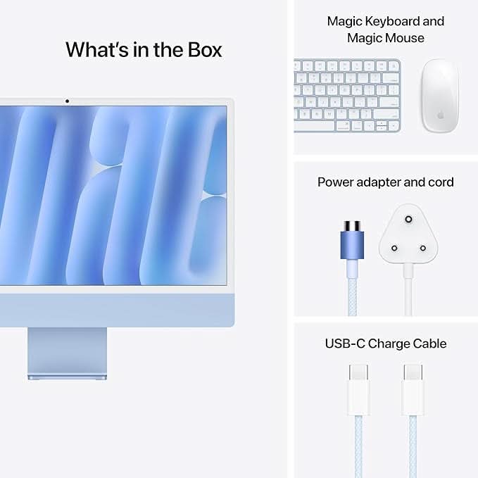 Apple 24-inch iMac with Retina 4.5K display M4 chip with 8 core CPU and 8 core GPU, 16GB, 256GB SSD - Blue