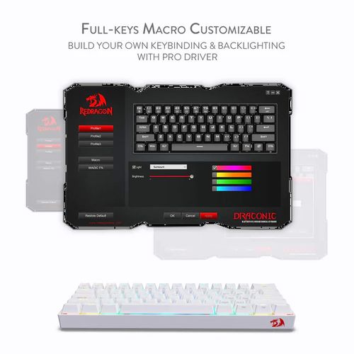 REDRAGON Draconic K599 Pro 60% RGB Semi Mechanical Wireless Gaming Keyboard ( White ) ( Brown Switch )