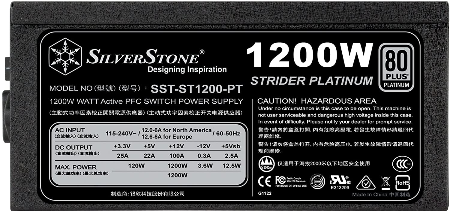 SILVERSTONE ST1200 1200W 80+ Platinum Fully Modular ATX 2.0 Power Supply