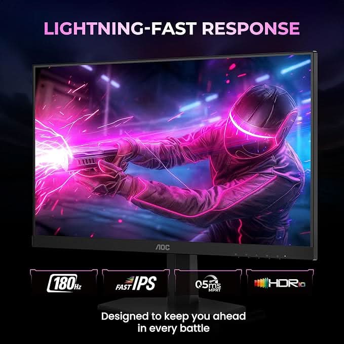 AOC Q27G11E 27 QHD Gaming Monitor β Black/Red | 2560Γ1440 Fast IPS| 180Hz Refresh | 0.5ms MPRT|Adaptive Sync| HDR10| Tilt Stand & Low Blue Light
