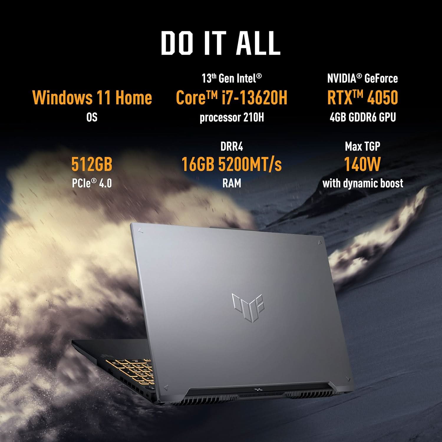 ASUS TUF GAMING F16 13TH GEN,INTEL CORE I7-13620H GAMING LAPTOP(NVIDIA RTX 4050-6GB/140W TGP/16GB/512GB/FHD+/16 INCH/144HZ/WINDOWS 11/M365 BASIC(1YEAR)*/OFFICE HOME 2024/MECHA GRAY/2.20 KG)FX677VU-RL155WS