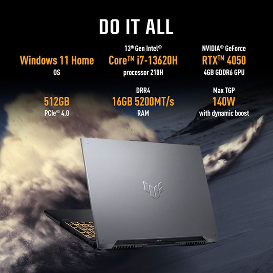 ASUS TUF GAMING F16 13TH GEN,INTEL CORE I7-13620H GAMING LAPTOP(NVIDIA RTX 4050-6GB/140W TGP/16GB/512GB/FHD+/16 INCH/144HZ/WINDOWS 11/M365 BASIC(1YEAR)*/OFFICE HOME 2024/MECHA GRAY/2.20 KG)FX677VU-RL155WS