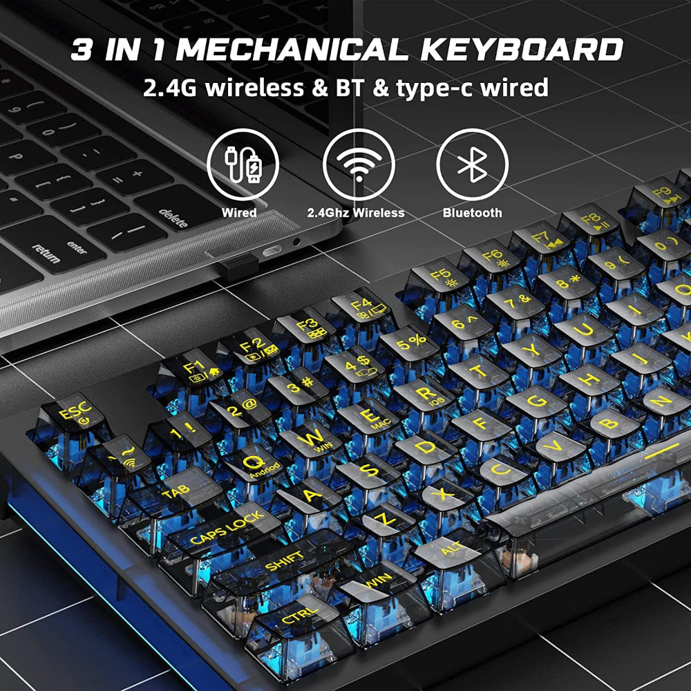 AULA F2183 TKL RGB Wireless Bluetooth Mechanical Gaming Keyboard ( Black ) ( Clicky Blue Switch ) (F2183)