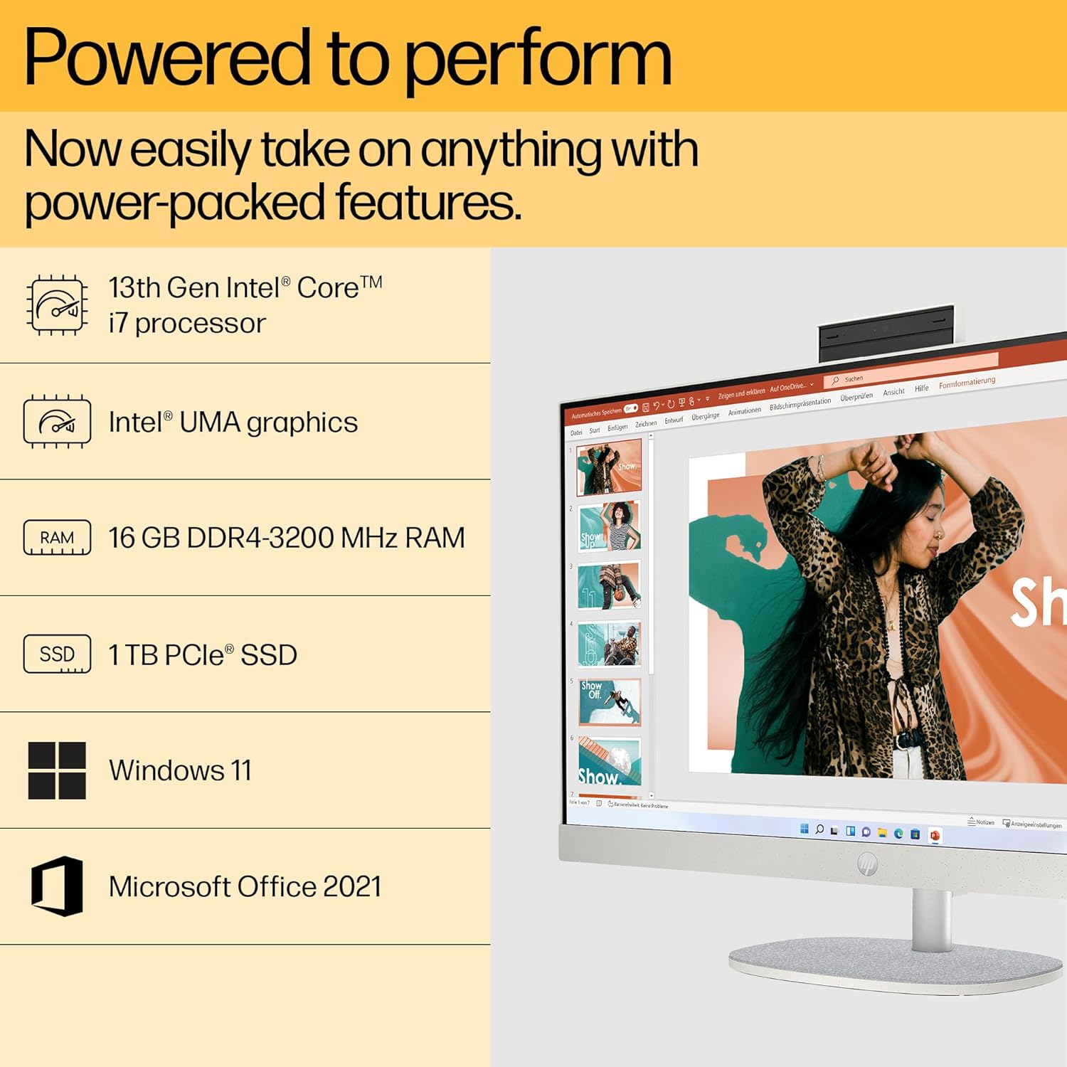 HP ALL-IN-ONE PC 13TH GEN INTEL CORE I7 27 INCH (68.6CM) FHD 16GB RAM, 1TB SSD, INTEL UMA GRAPHICS, 710 WHITE WIRELESS KEYBOARD AND MOUSE COMBO (WINDOWS 11 HOME, MSO 21, SHELL WHITE, 6.72 KG) 27-CR0403IN