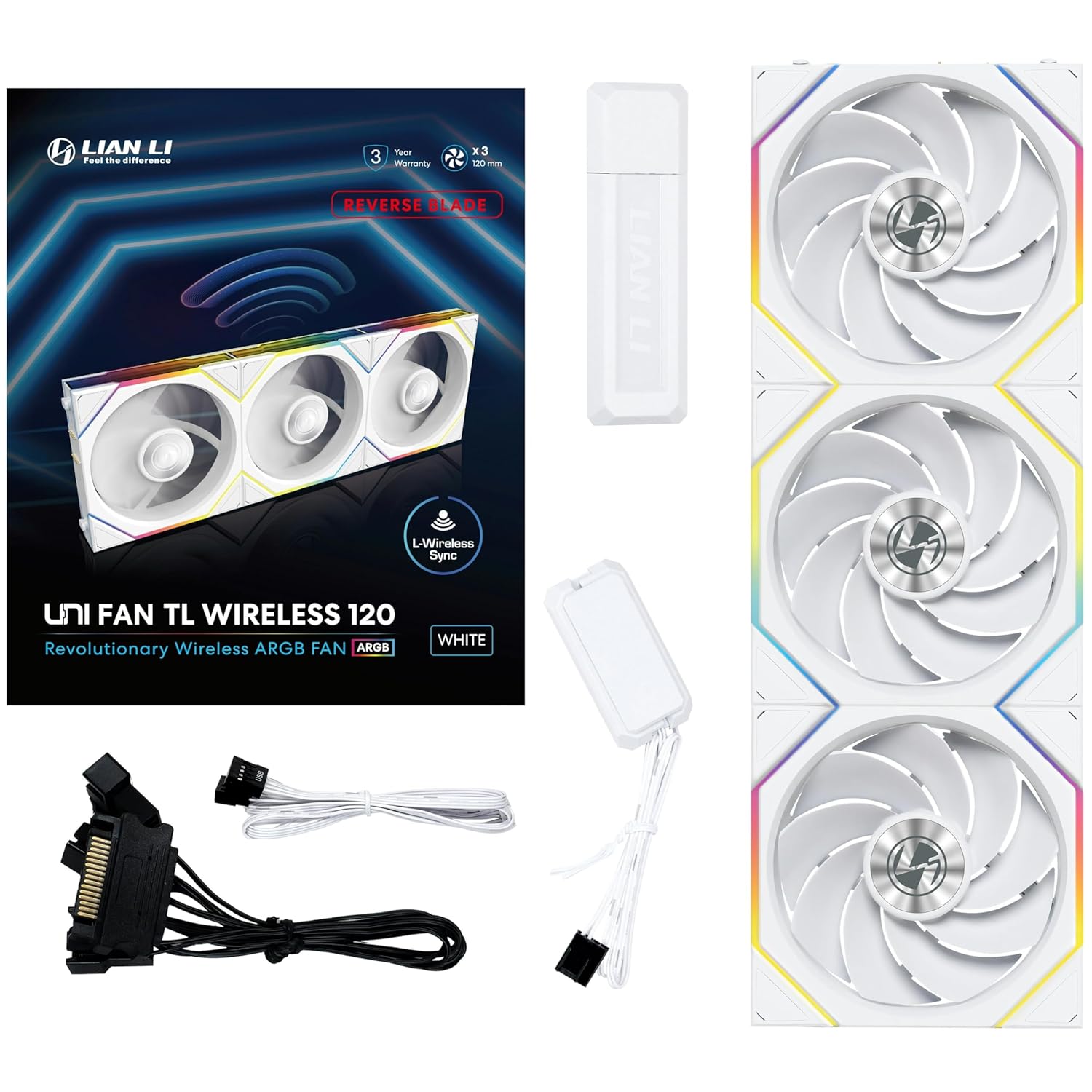 LIAN LI UNI FAN TL - WIRELESS 120 - TRIPLE PACK WHITE G99.12TL1W3W.IN