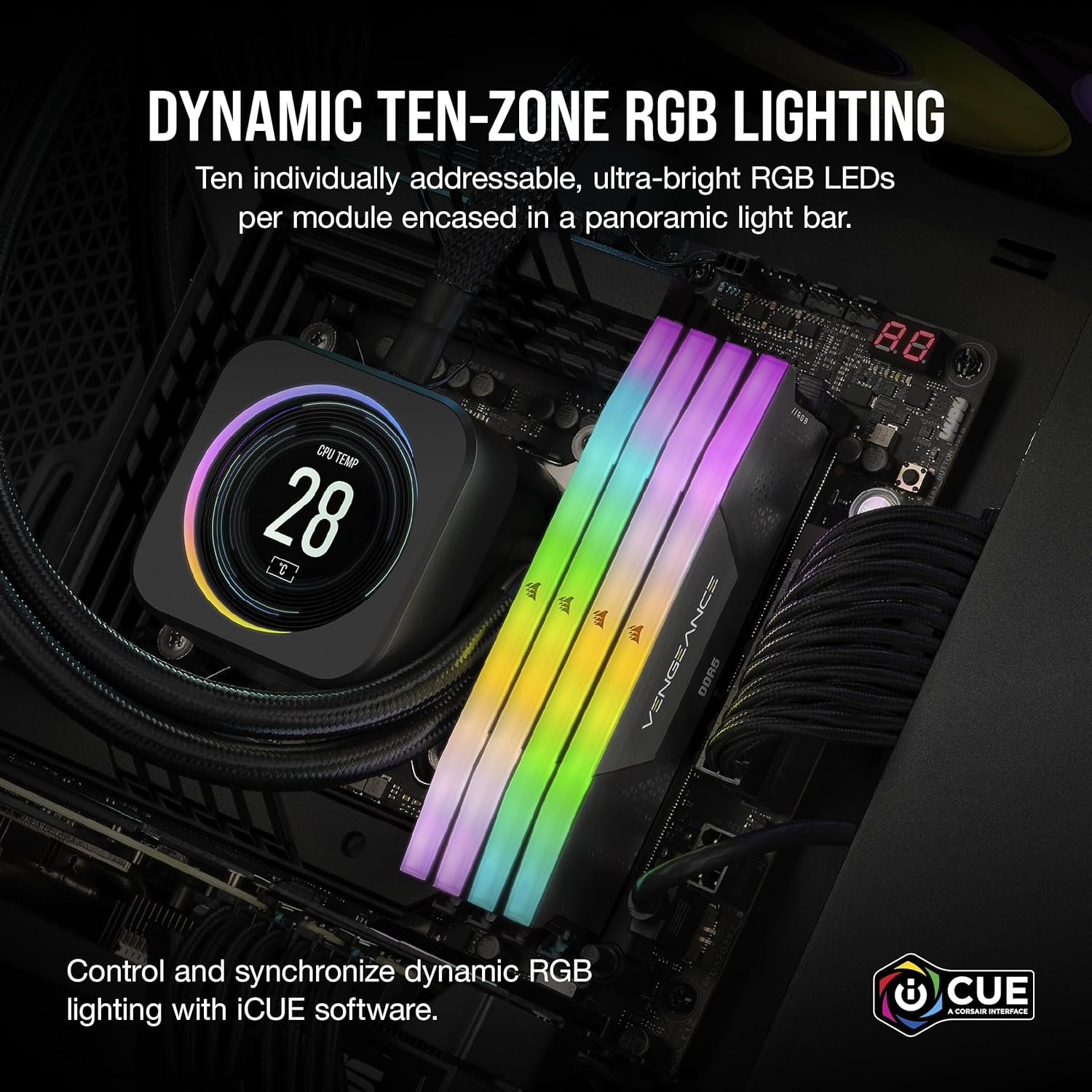CORSAIR VENGEANCE-CMH16GX5M1B5200C40- RGB DDR5 16GB (1X16GB) DDR5 5200 CL40-40-40-77 1.25V INTEL XMP - BLACK