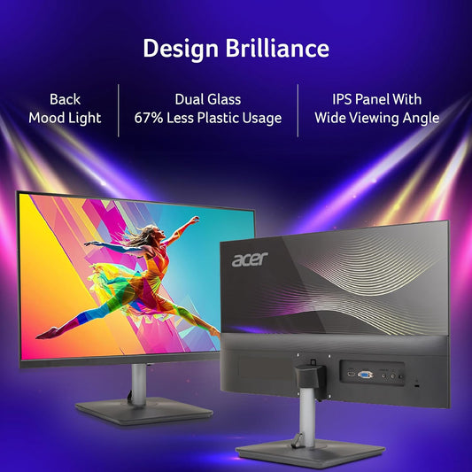 ACER RS242YVBP 23.8 INCH FULL HD IPS ULTRA-THIN (6.9MM) BACKLIT LED MONITOR I COLOR PATTERNED BACK MOOD LIGHT I DUAL GLASS DESIGN, SLEEK METAL FRAME I 1 MS, 100HZ I 1XHDMI 1XVGA I SPEAKERS I EYE CARE