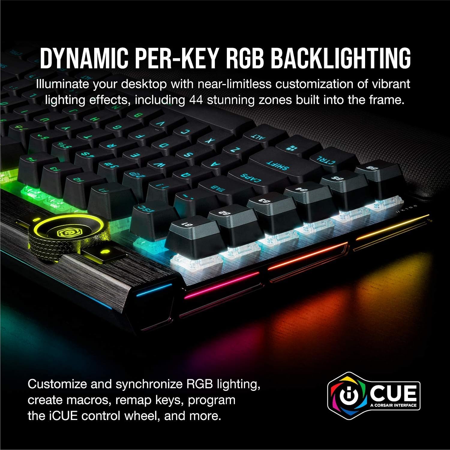 CORSAIR K100 RGB OPTICAL-MECHANICAL GAMING KEYBOARD BACKLIT RGB LED CORSAIR OPX BLACK PBT KEYCAPS CH-912A01A-NA