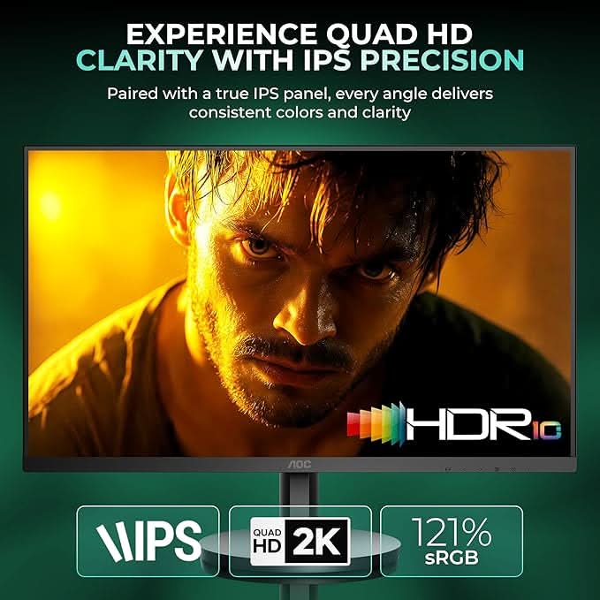 AOC 27 IPS, QHD 2560 x 1440, 100 Hz, 250 cd/mΒ², 4 ms, HDMI 2.0 x 1, DP 1.2 x1, NTSC 99% / sRGB 120%
