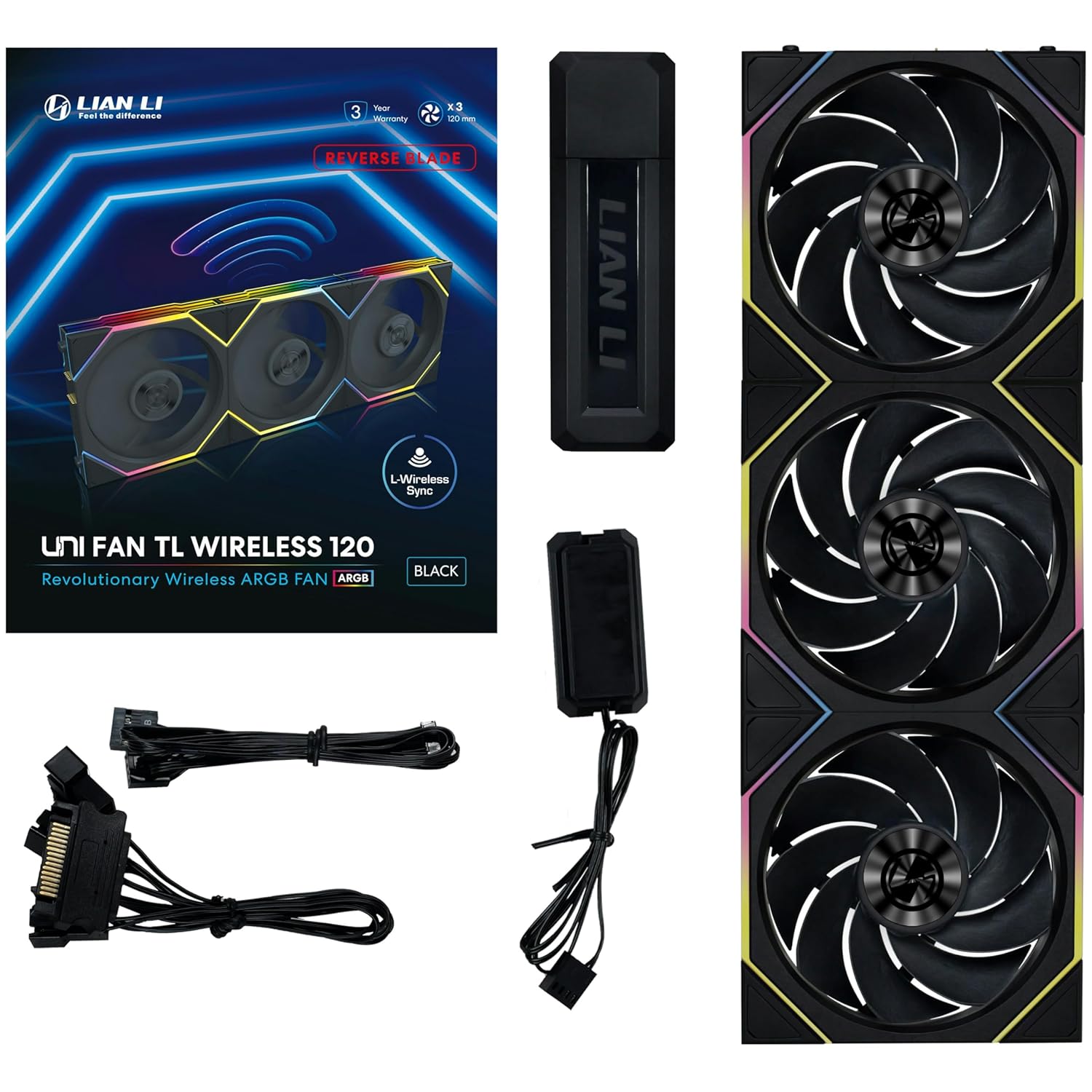 LIAN LI UNI FAN TL - WIRELESS 120 -TRIPLE PACK BLACK G99.12TL1W3B.IN