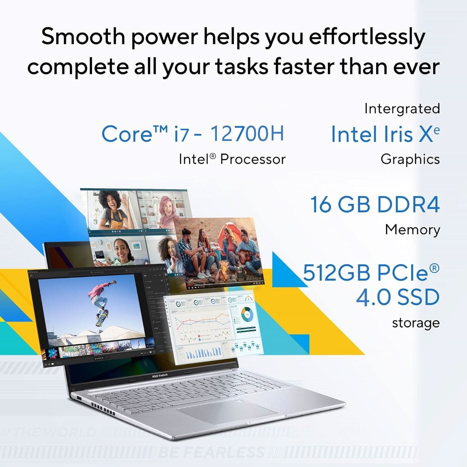 ASUS VIVOBOOK 16 INTEL CORE I7-12700H /16GB DDR4 / 512GB PCIE 4.0 SSD / 16.0-INCH / WUXGA (1920 X 1200) 16:10 /TRANSPARENT SILVER / FINGERPRINT / BACKLIT KB / WIN 11 HOME / MS OFFICE LAPTOP X1605ZAC-MB740WS