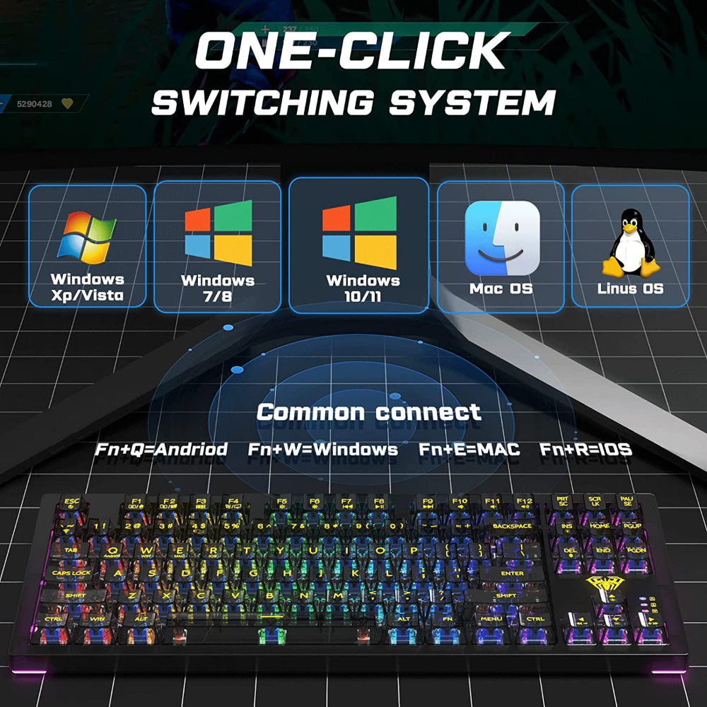 AULA F2183 TKL RGB Wireless Bluetooth Mechanical Gaming Keyboard ( Black ) ( Clicky Blue Switch ) (F2183)