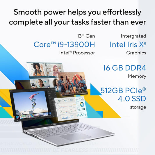 ASUS VIVOBOOK 16,13TH GEN,INTEL CORE I9-13900H,FINGERPRINT(INTEL IRIS X IGPU/16GB/512GB/FHD+/16"/60HZ/BACKLIT KEYBOARD/WINDOWS 11/M365 BASIC (1YEAR)*/OFFICE HOME 2024/SILVER/1.88 KG) X1605VA-MB9946WS