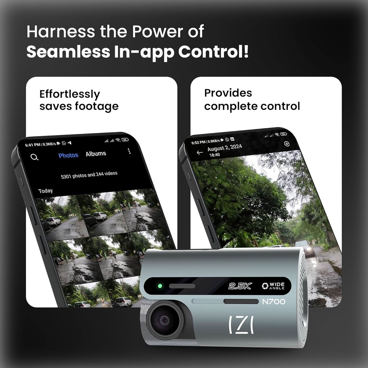 IZI Drive N700 Dash Cam 2.5K 25FPT 5MP Car Dashboard Camera with 170 Wide Angle WiFi Super Night Vision G-Sensor Emergency Recording Parking Monitor Loop Recording Supports up to 512GB for Cars SUVs