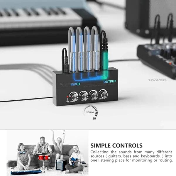 FIFINE N5 Four Channel Line Mixer With Individual Volume Controls