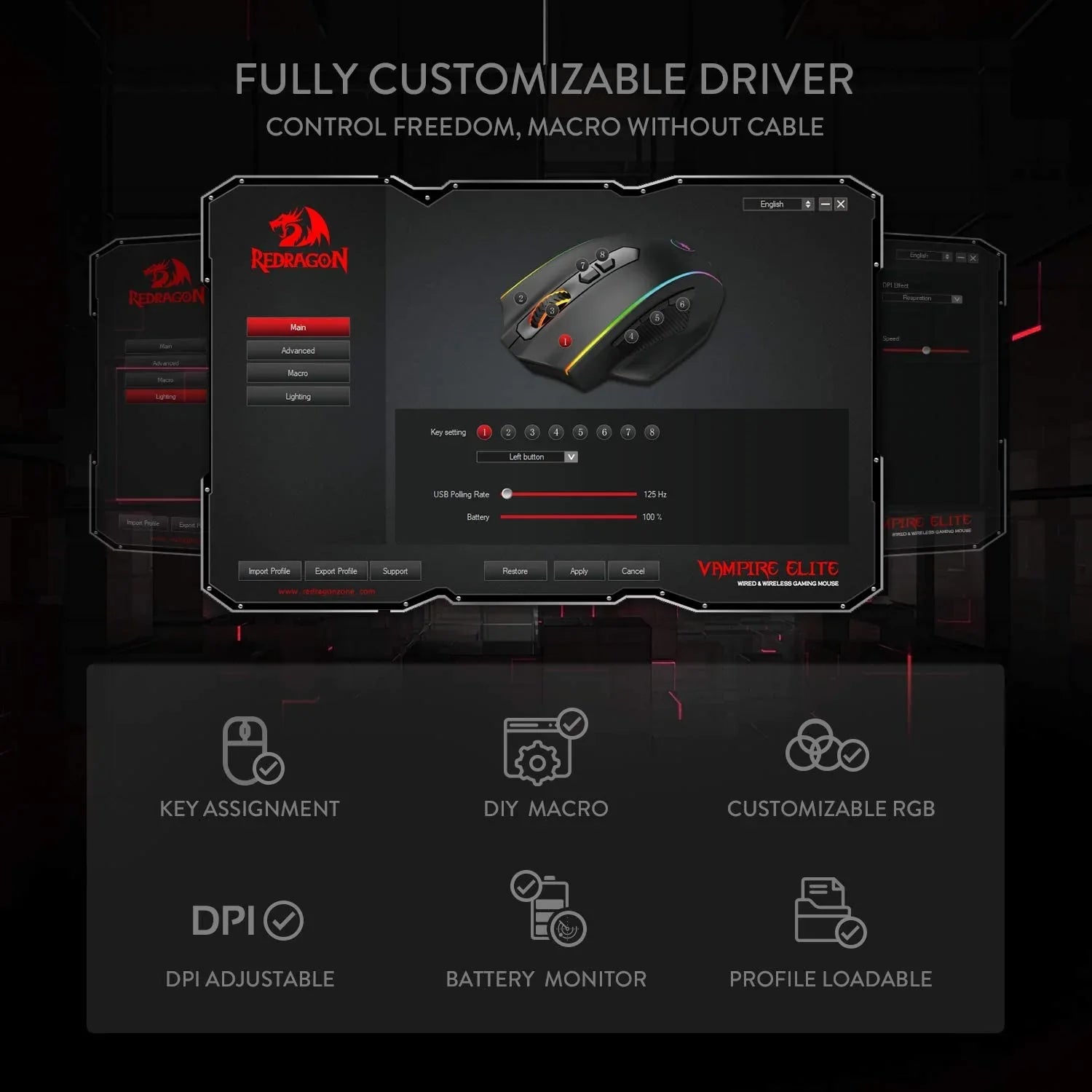 REDRAGON M686 Vampire Wired Ergonomic Gaming Mouse ( M686 ) ( 16000DPI / 8 MAcro Button ) ( Black )