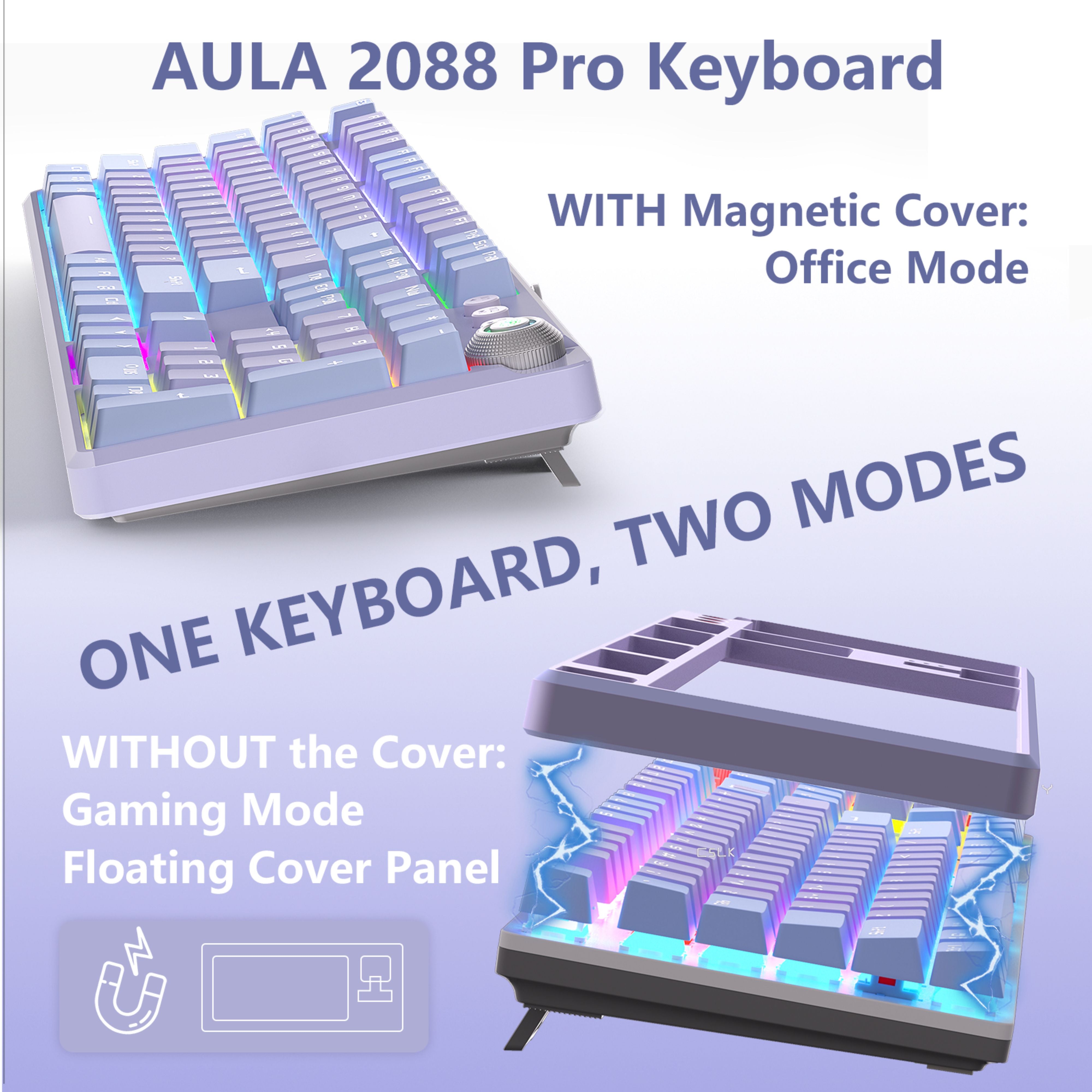 AULA F2088PRO FULL SIZE USB WIRED MECHANICAL GAMING KEYBOARD WITH MEDIA KNOB | RGB RAINBOW BACKLIT, REMOVABLE UPPER COVER, 108 PROGRAMMABLE KEYS KEYBOARDS FOR MAC/WINDOWS | PURPLE, RED SWITCHES